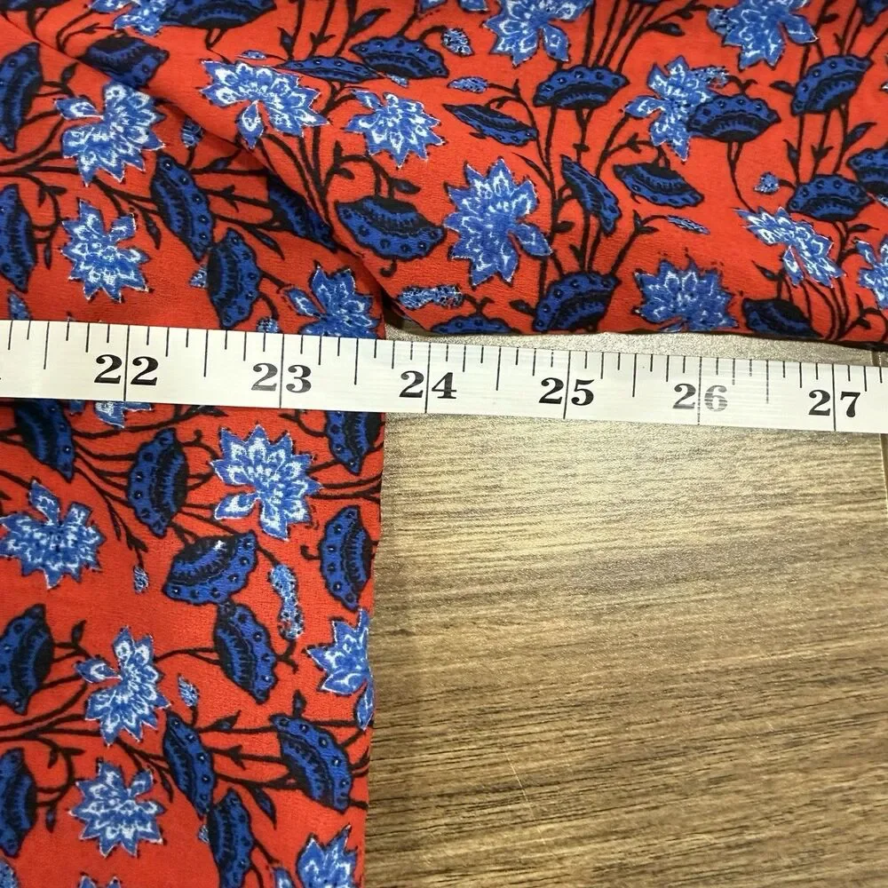 LOFT Plus Red Blue Floral Print Career Blouse Red Women Size XL Long Sleeve